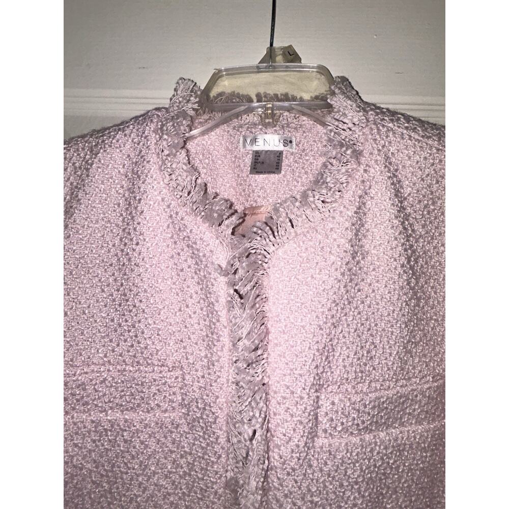 Venus Open Front Tweed Fringe Jacket, light pink Long size medium Size 8 Career - Picture 7 of 12